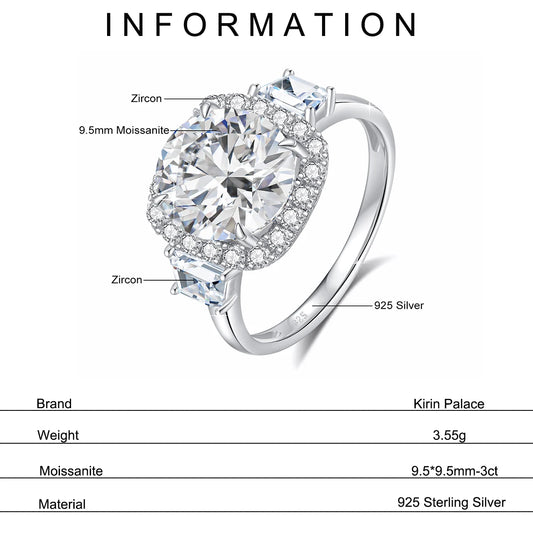 Luxury Round Cut 3.5CT Moissanite Ring for Women D VVS1 Synthetic Diamond Real S925 Silver Engagement Wedding Jewelry Pass Test