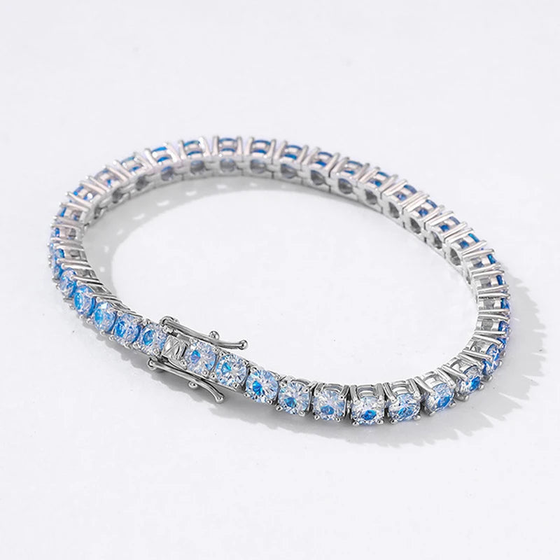NKHOG 3/4/5/6.5mm Colorful Blue Moissanite Tennis Bracelet 925 Sterling Silver Women 18K Gold Plated Party Gift Fine Jewelry GRA