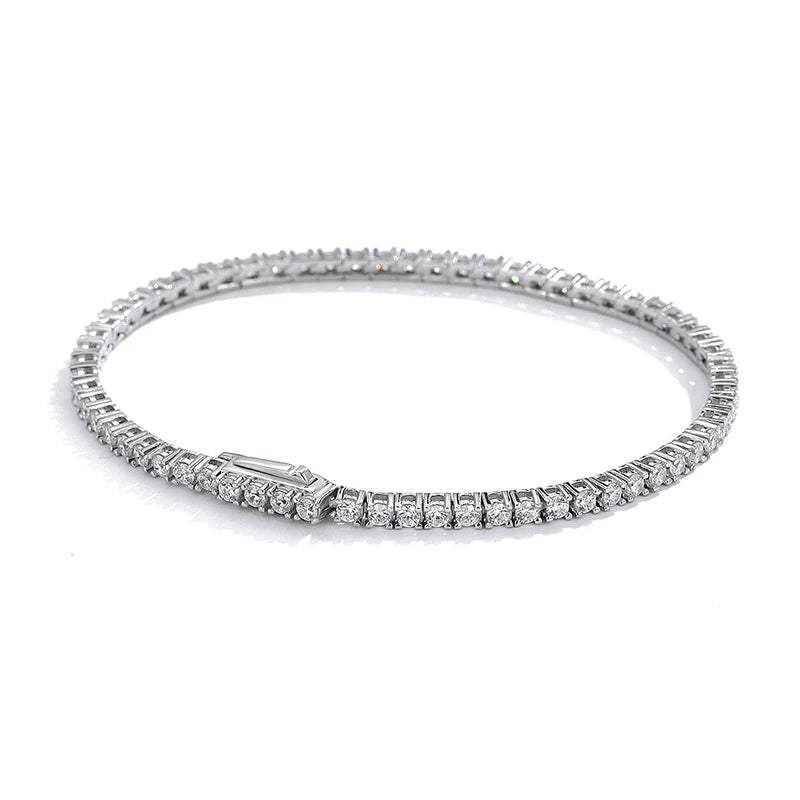 FEOBUR 2mm Blue High Carbon Diamond Tennis Bracelet for Women 925 Sterling Silver Color Gemstone Bracelets Party Jewelry Gifts