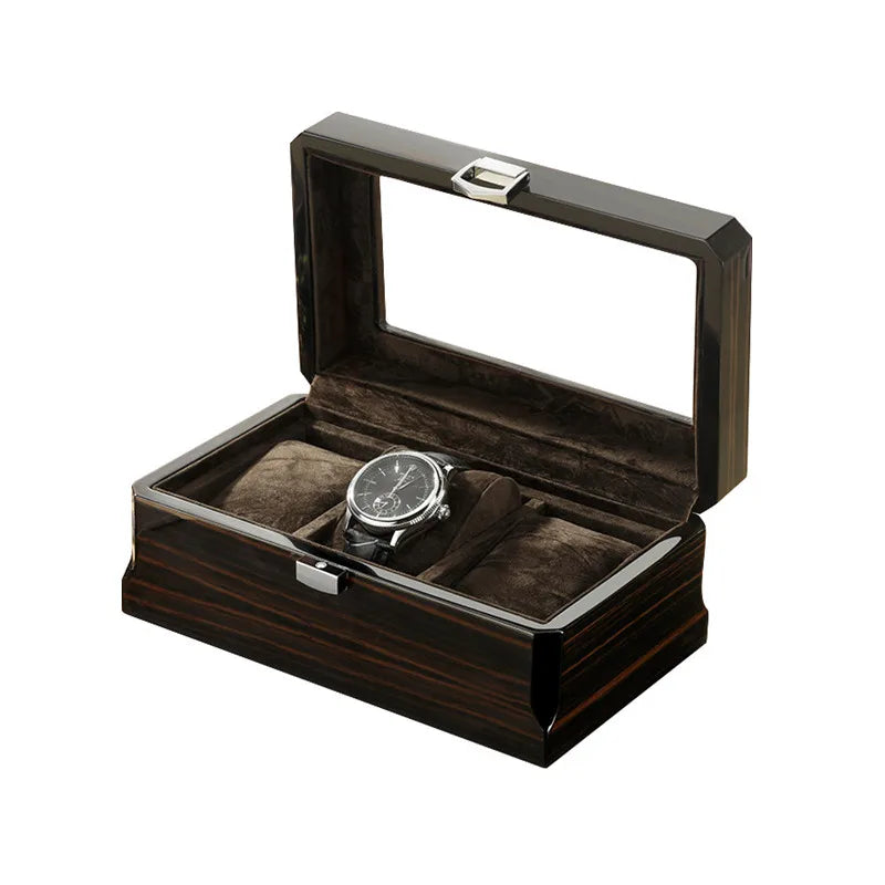 Black Luxury Wood Grain Watch Box 3 Slots Men Quartz Mechanical Watch Boxes Collection Storage Box