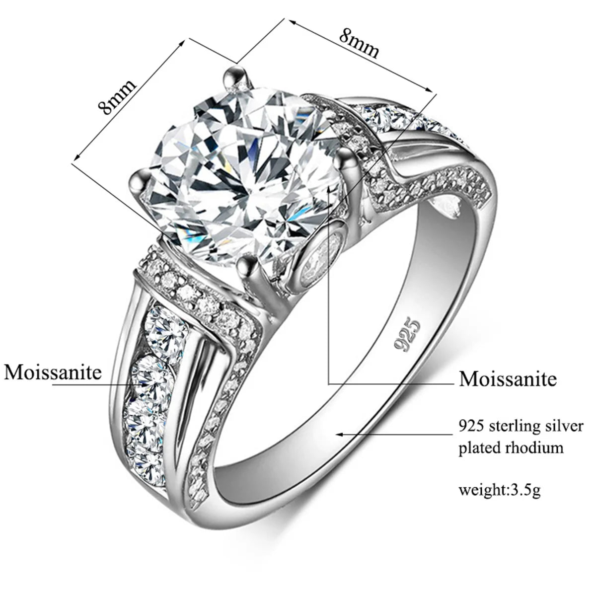 Certified D Color VVS1 2ct Moissanite Diamond Ring For Women 100% Sterling Silver Good Quality Wedding Jewelry Pass Diamond Test