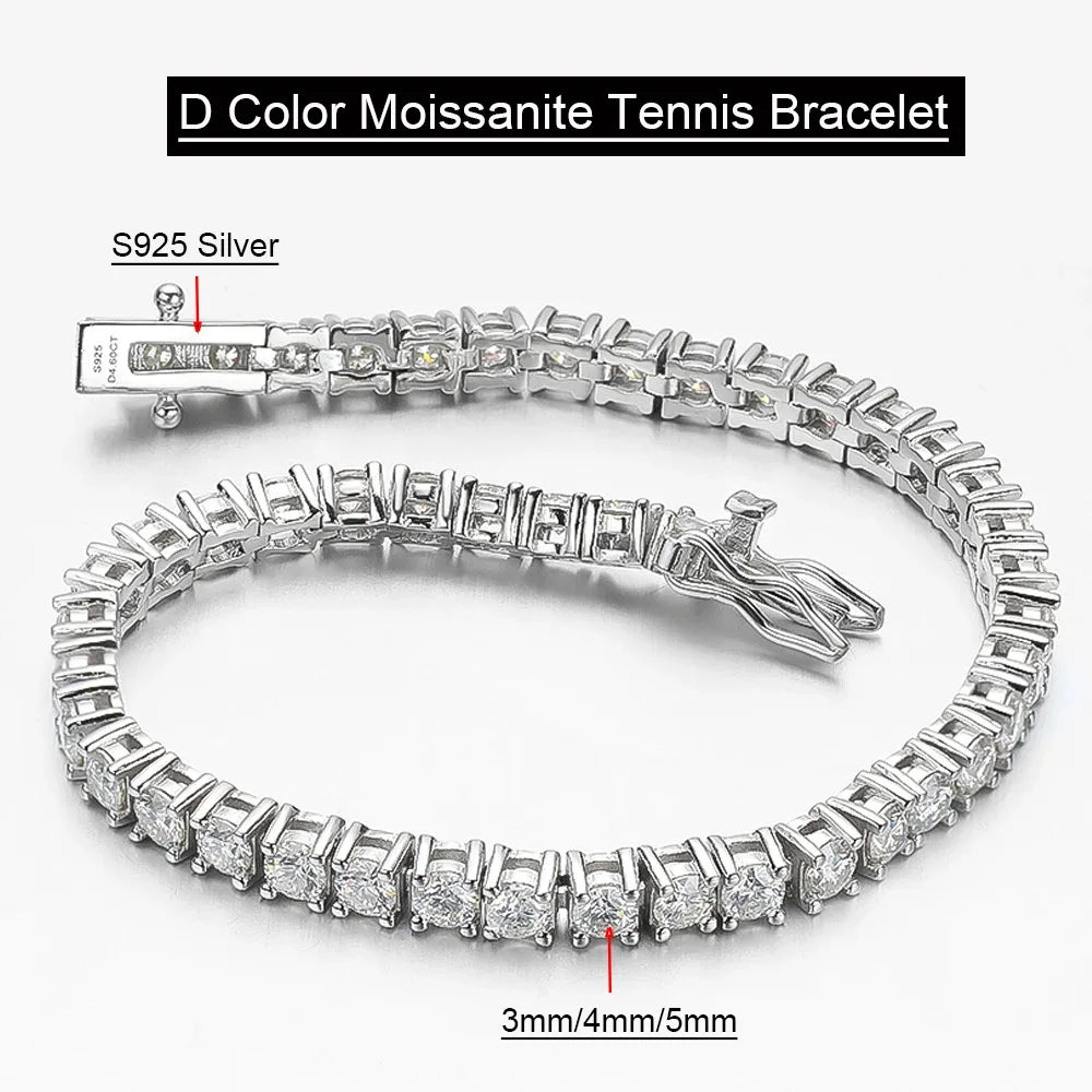 Serenity 3mm 5mm Royal Blue Moissanite Tennis Bracelet Women Man S925 Sterling Silver Bracelet Plated 18K Hand Chain Anniversary