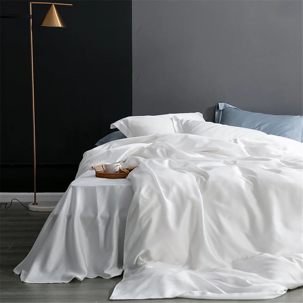 Sondeson Champagne Gold 100% Silk Bedding Set Healthy Skin Beauty Queen King Duvet Cover Set Flat Sheet Pillowcase Bed Linen Set