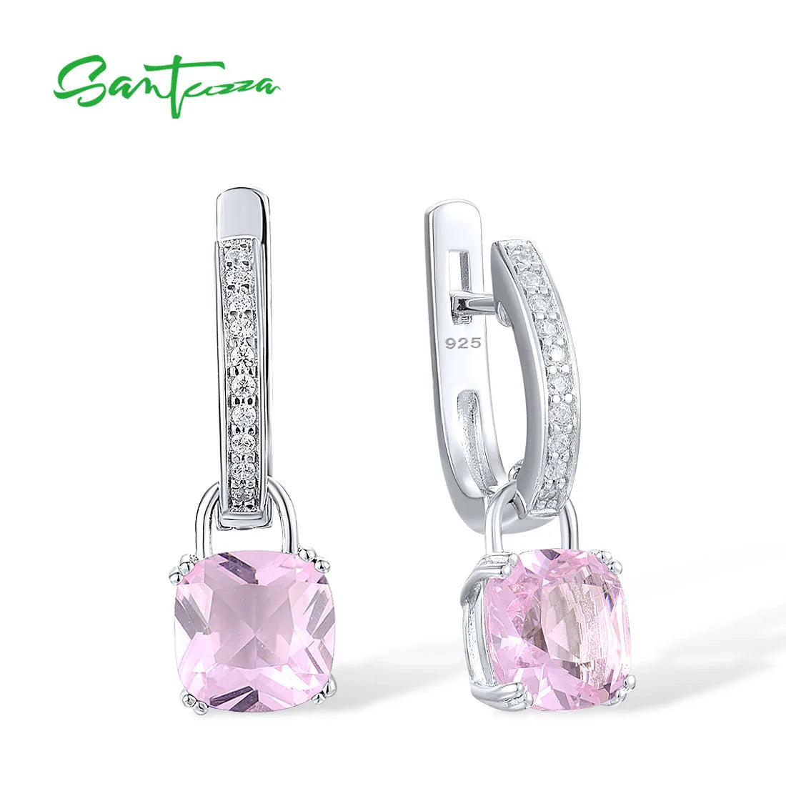SANTUZZA Pure 925 Sterling Silver Earrings For Women Blue Pink Stones White Cubic Zirconia Dangle Earrings Fashion Fine Jewelry