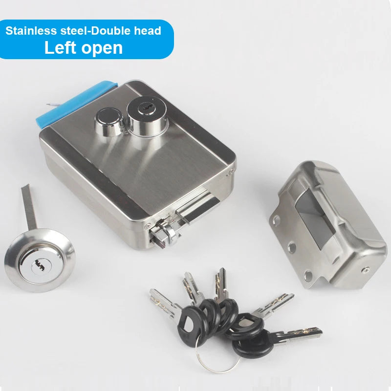 Stainless steel DC12V Electric Rim Lock With Keys for Home Video Intercom Access Control System Electric Gate Door Lock