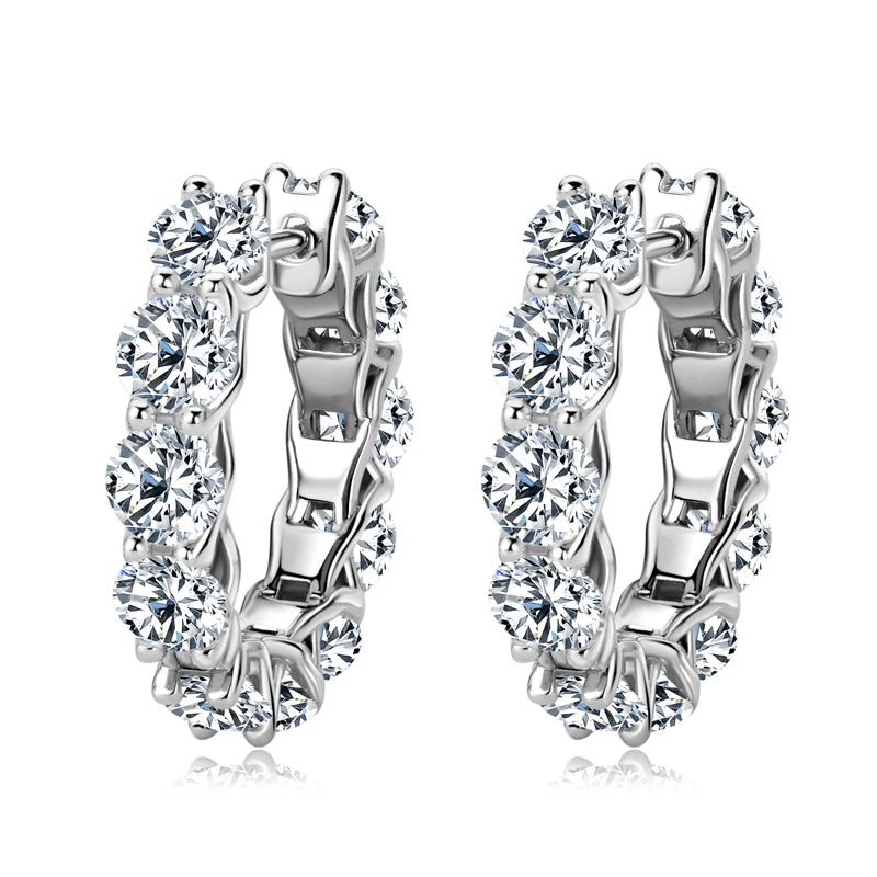 Anziw New 4mm Moissanite Hoops Luxury Eternity Diamond Earrings Solid Silver 925 18K White Gold Plated Jewelry for Women Gifts