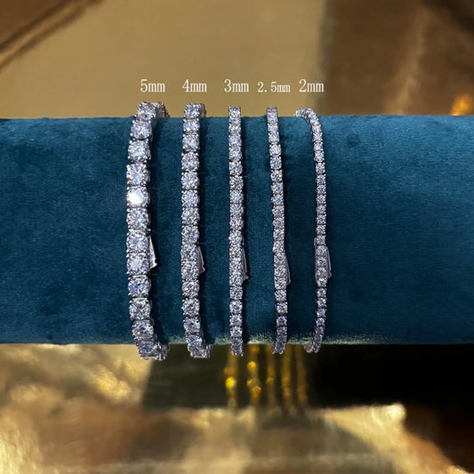 2-5mm Moissanite Tennis Bracelets for Women Men Lab Diamond S925 Silver Plated White Gold Bracelet Spring Clasp Wedding Jewelry