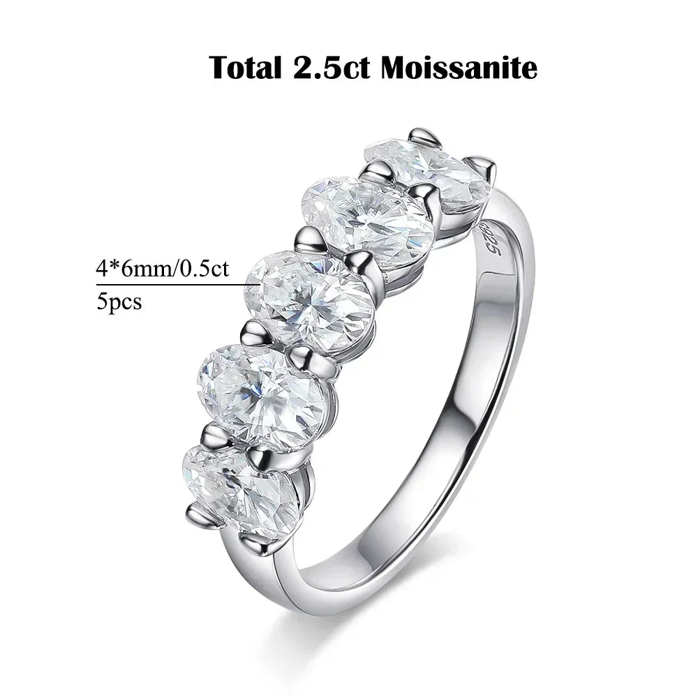 3*5mm Oval Cut Full Moissanite Eternity Ring for Women Men 925 Sterling Silver Lab Diamond Wedding Band with Certificate Jewelry