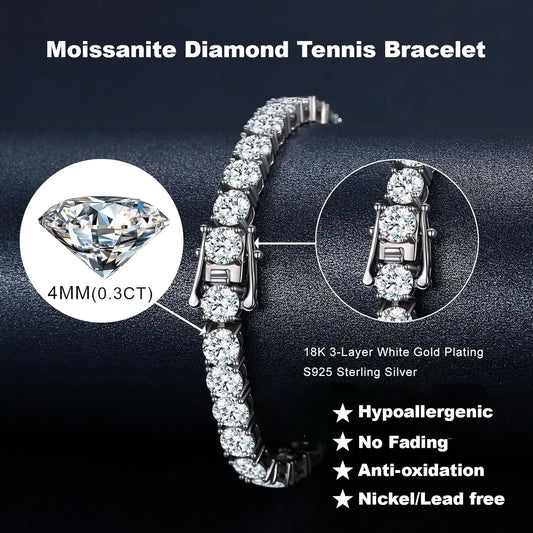 Luxury 4MM Tennis Bracelet for Women Men Full Moissnaite Laboratory Diamond S925 Silver Wedding Jewelry with Certificate