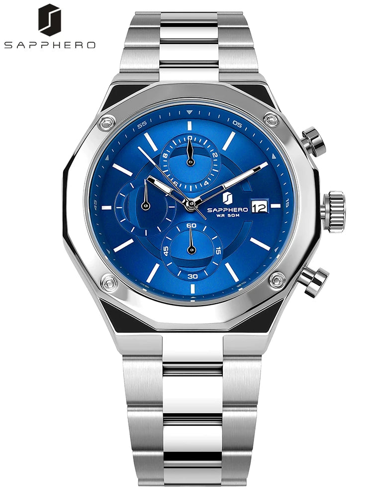 SAPPHERO Rose gold Watch Mens Watch Luxury Stainless Steel Quartz Watch Business Waterproof Luminous Calendar Wristwatch Gift