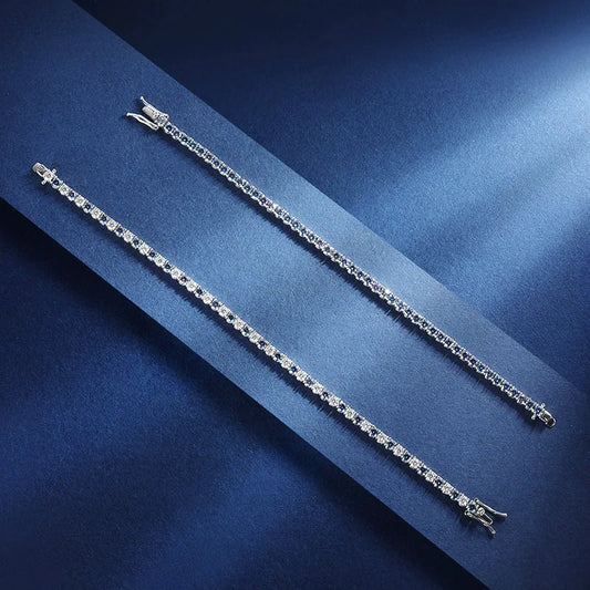TBCYD 3/4/5/6.5mm Sapphire Blue Moissanite Tennis Bracelet S925 Sterling Silver For Men Women GRA Certified Hip Hop Jewelry