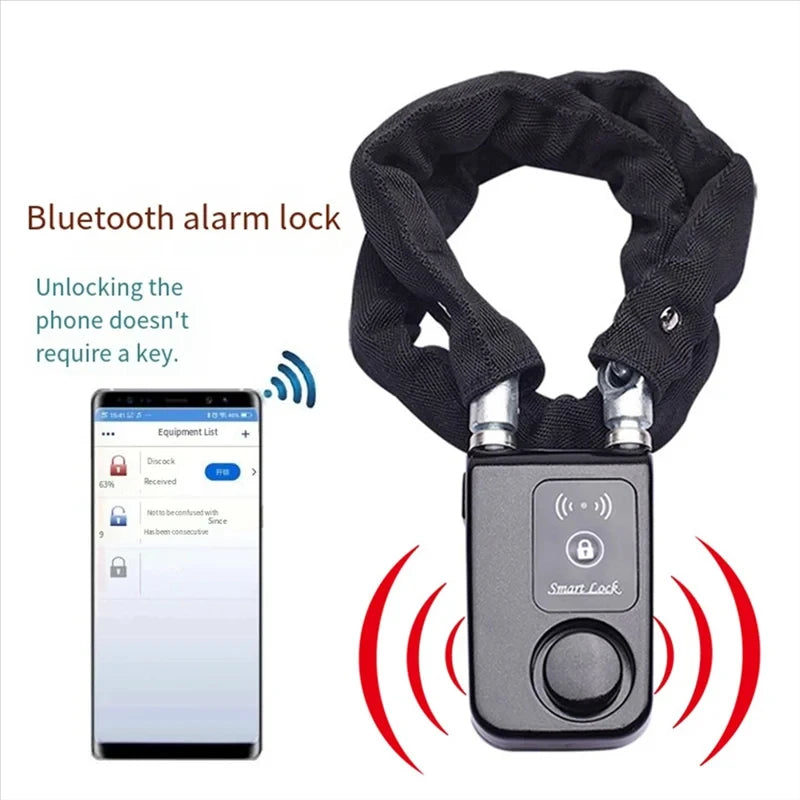 Bluetooth Smart Chain Lock Keyless Lock For Bike/Motorcycle Gate/Door With Anti Theft Alarm 110Db Phone APP Contro