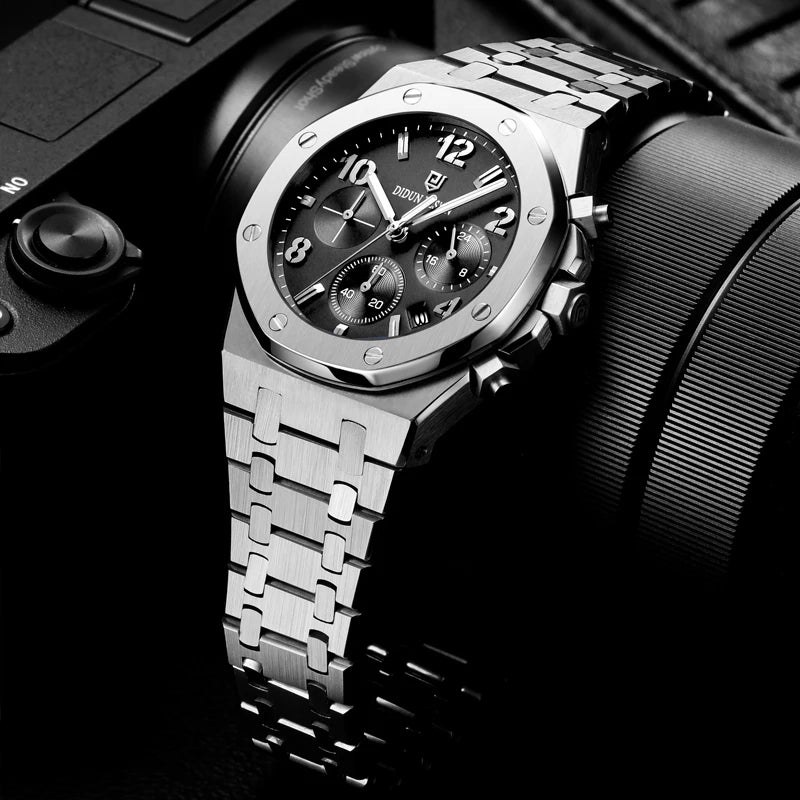 DIDUN Men Watches TOP Luxury Brand Chronograph Sports Clock Men Quartz Stainless Steel Watch Male Business Wristwatch Waterproof
