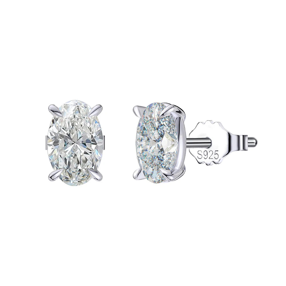 Women Stud Earrings 0.5-3ct Oval Moissanite with Certificate Passed Diamond Test S925 Silve Sparkling Jewelry Gift