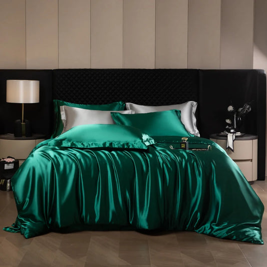 Luxury Bedding Set Single Double Queen King Size Solid Color Quilt Cover High-End Soft Silky Satin Duvet Cover Set