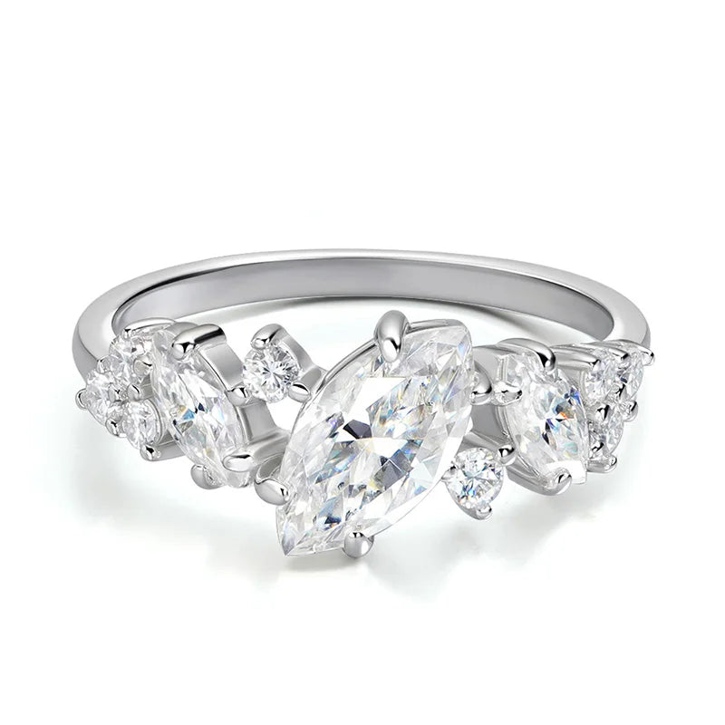 Smyoue 1.84cttw Marquise Cut Moissanite Wedding Ring for Women Luxury Quality Sterling Silver 925 Lab Diamond Band Certified