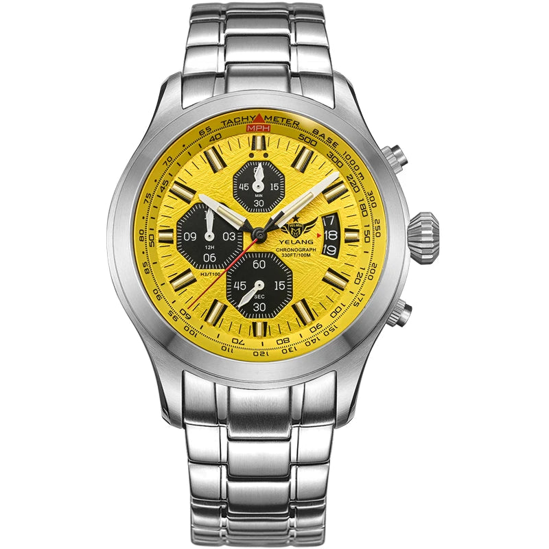 Yelang V1029S Men's Quartz Watch Japan OS00 Movement Business Luminous Stainless Steel 10Bar Waterproof Sports Watches