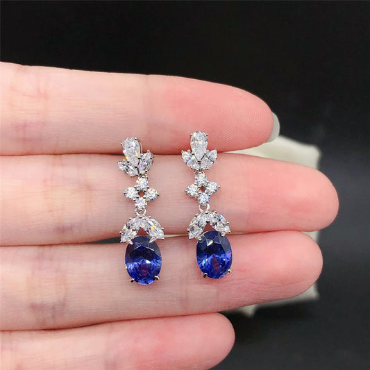 Solid White Gold 14K Earrings 1.5CT/ Piece Sapphire Diamond Women Engagement Earrings Beautiful Anniversary Party Jewelry