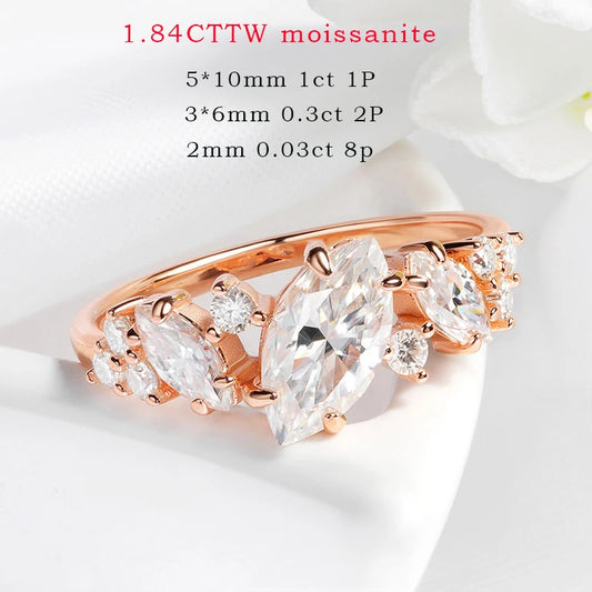 Smyoue 1.84cttw Marquise Cut Moissanite Wedding Ring for Women Luxury Quality Sterling Silver 925 Lab Diamond Band Certified