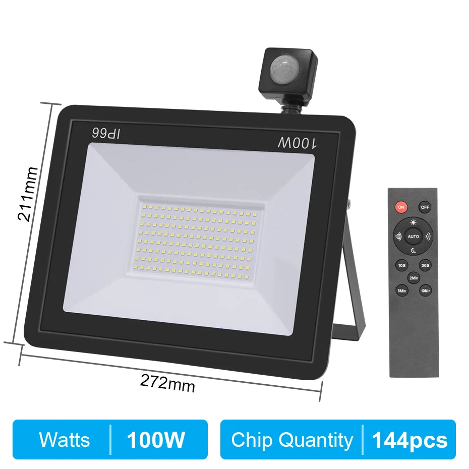 Motion Sensor Remote Control LED Flood Light 220V 10W 20W 30W 50W 100W Waterproof Outdoor Wall Projector Led Garden Spotlight