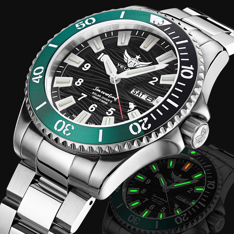 Yelang V1217 300m Diving Solar Watch Japan VS43 Swiss Super Luminous Water Ghost Waterproof Top Sapphire Aluminum Bezel Reloj