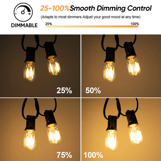 Solar String Light Outdoor Waterproof T22 Bulbs LED Solar Powered Patio Lights for Outside Porch Backyard Bistro Garden Market