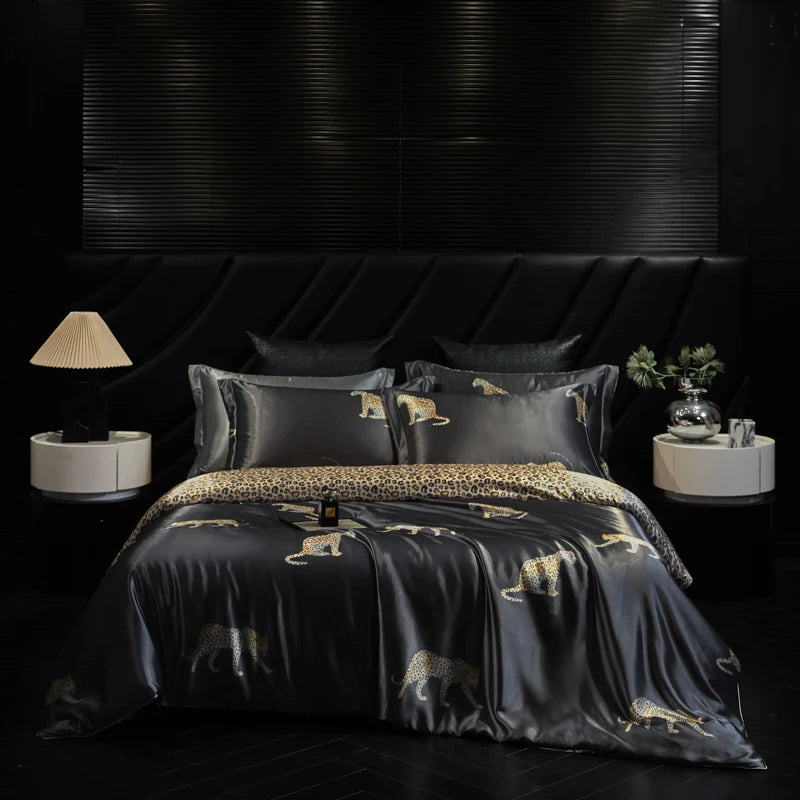 Natural Silk Bedding Set Single Double Queen King Printing Duvet Cover Luxury Quilt Cover Bedsheet Pillowcase