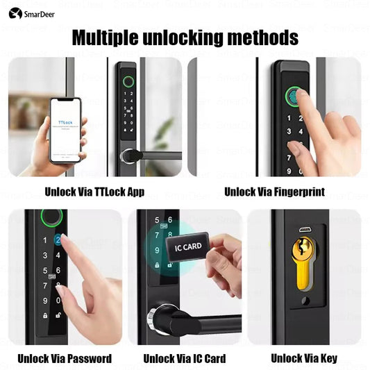 SmarDeer IP65 Waterproof Sliding Door Smart Lock,Tuya WiFi Broken Bridge Aluminum Sliding Door Fingerprint Lock