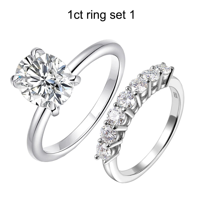 Smyoue 18k Plated 2/3ct Moissanite Diamond Ring for Women Oval Fancy Cut Bridal Sets Solitaire Wedding Promise Band 925 Silver