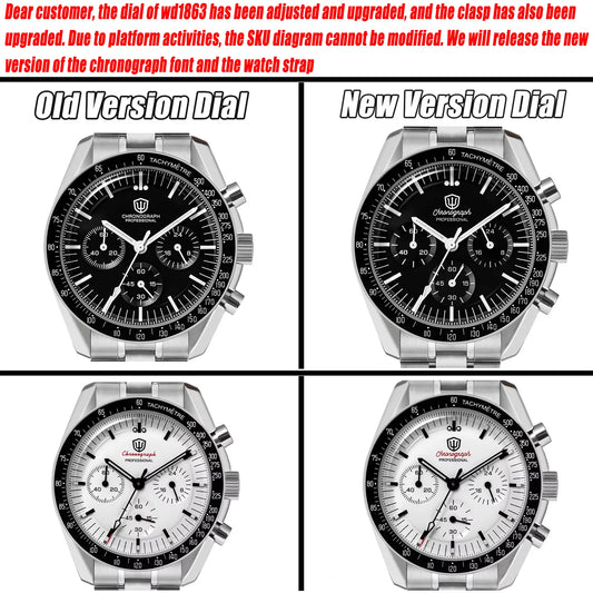 Watchdives WD1863 Quartz Watch VK63 Chronograph Movement Bubble Sapphire Crystal 10Bar Waterproof Luminous 39mm Vintage Watches