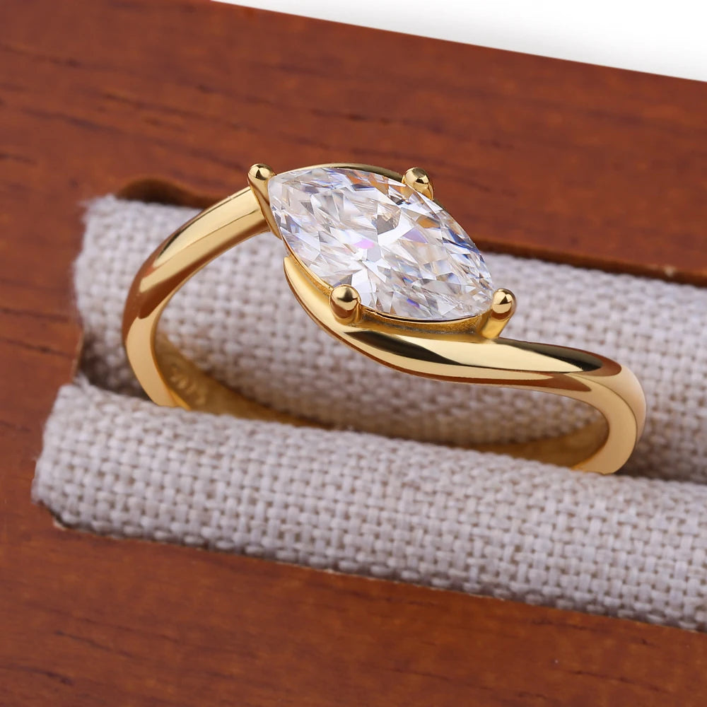 BXINY 1/2CT Marquise Moissanite Ring S925 Silver 18K Gold Plated for Women Men Solitaire Wedding Band Gift Fine Jewelry with GRA