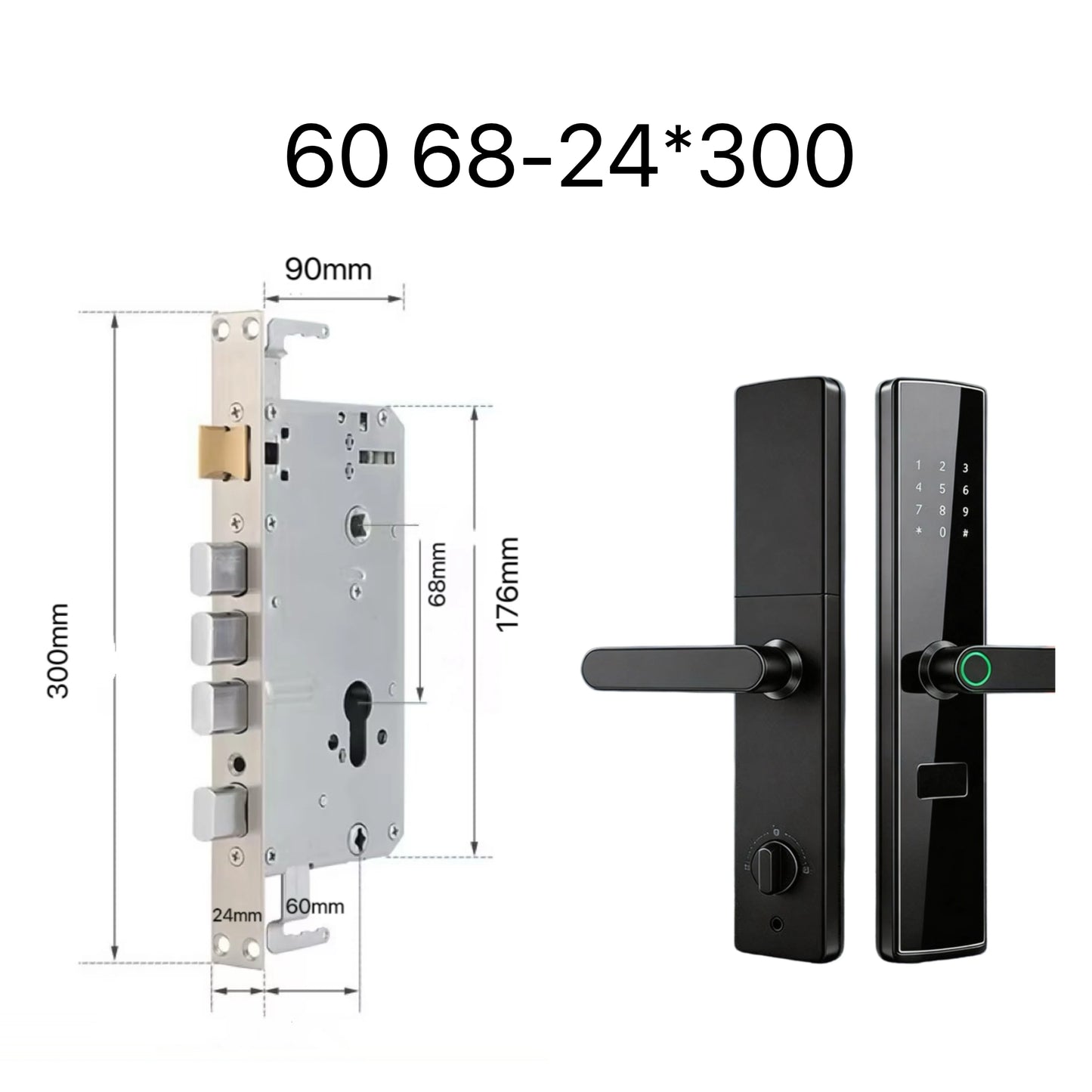 Smart Door Lock No Fingerprint - Password, IC Card & Key Entry. Anti-Theft with High-Decibel Alarm, Anti-EMP (Black Box) Protect