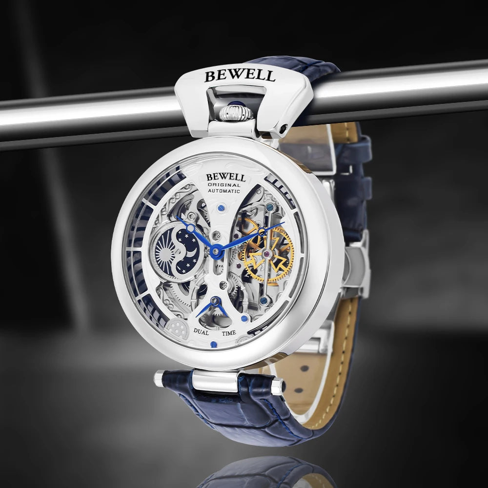 High-End Waterproof Automatic Mechanical Watch with Genuine Leather Strap And Stainless Steel Transparent Back Cover