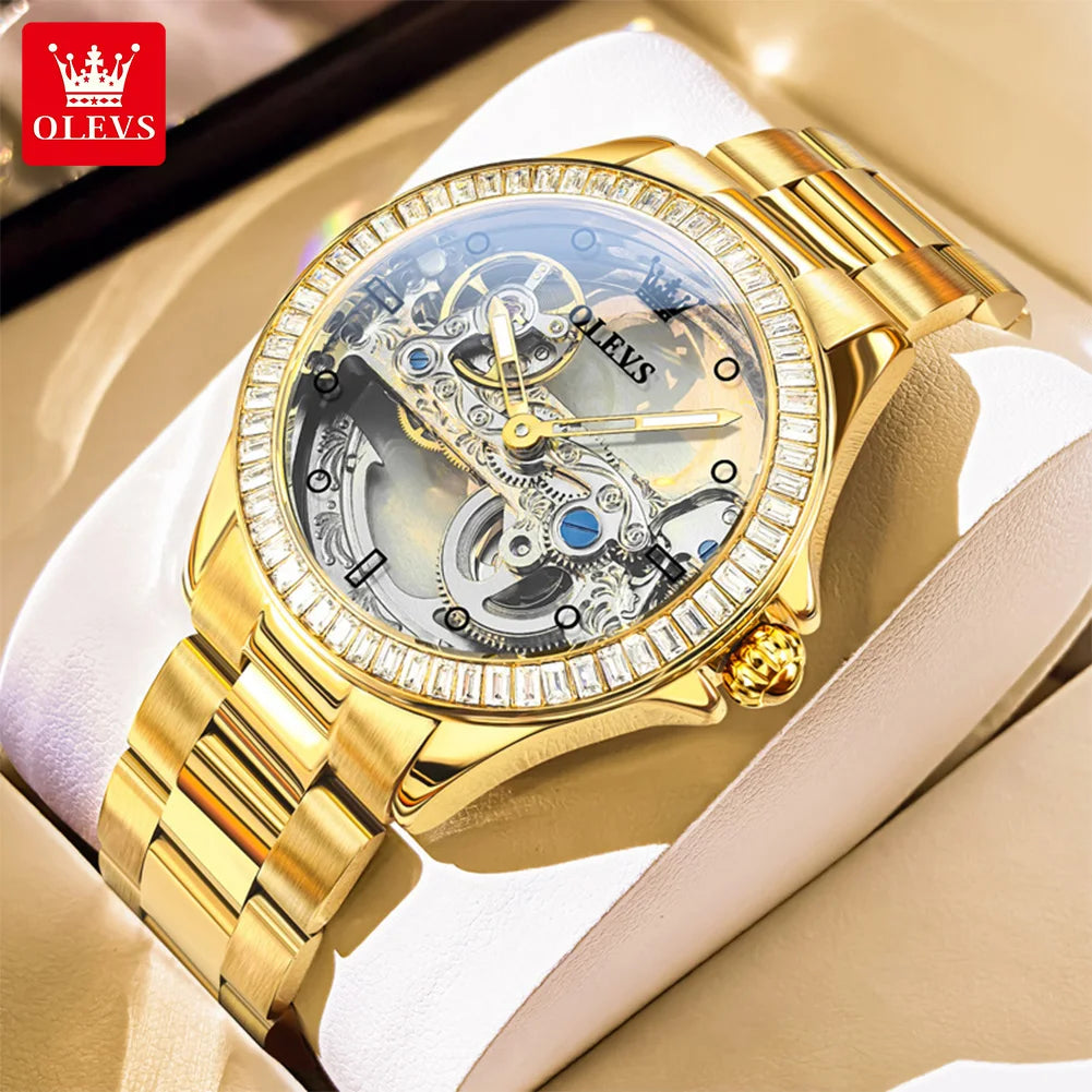 OLEVS 6699 Fully Hollow Women Mechanical Watch Luxury Flywheel Diamond bezel Brand Top Watch Women Automatic Watch Reloj Mujer