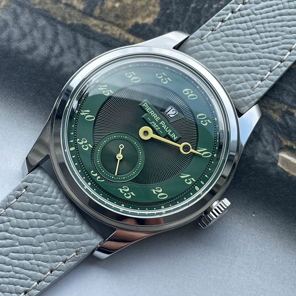 NEW Pierre Paulin Jumping Hour Men Watch Automatic St17 Mechanical Watch Steel Purplewatch Vintage Date Window 38mm Metal