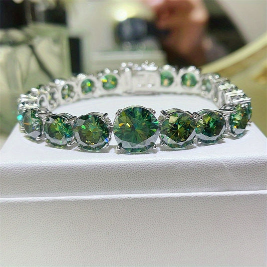 Green Moissanite 5-carat tennis bracelet, the new large carat exaggerated Moissanite bracelet, suitable for daily wear, but also for parties, dates, anniversaries, birthday gifts., Date Night Accessory, Party Jewelry, Bold Je