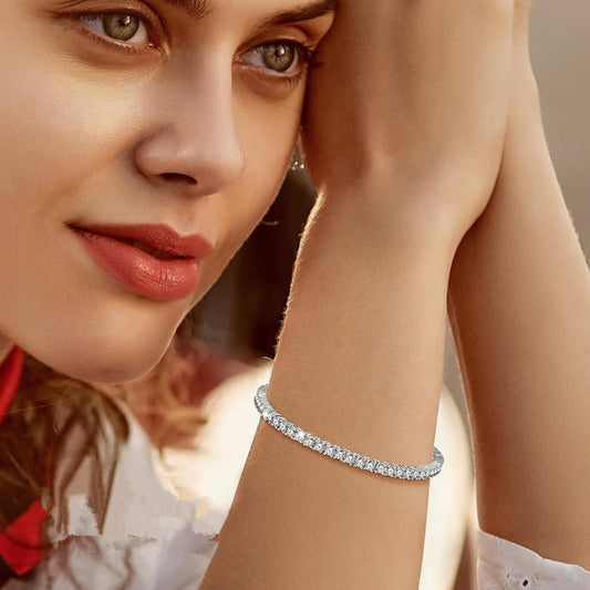 925 Silver Moissanite Tennis Bracelet 5mm, 14k Gold Plated Moissanite Necklace for Men and Women, Handmade Anniversary Gift