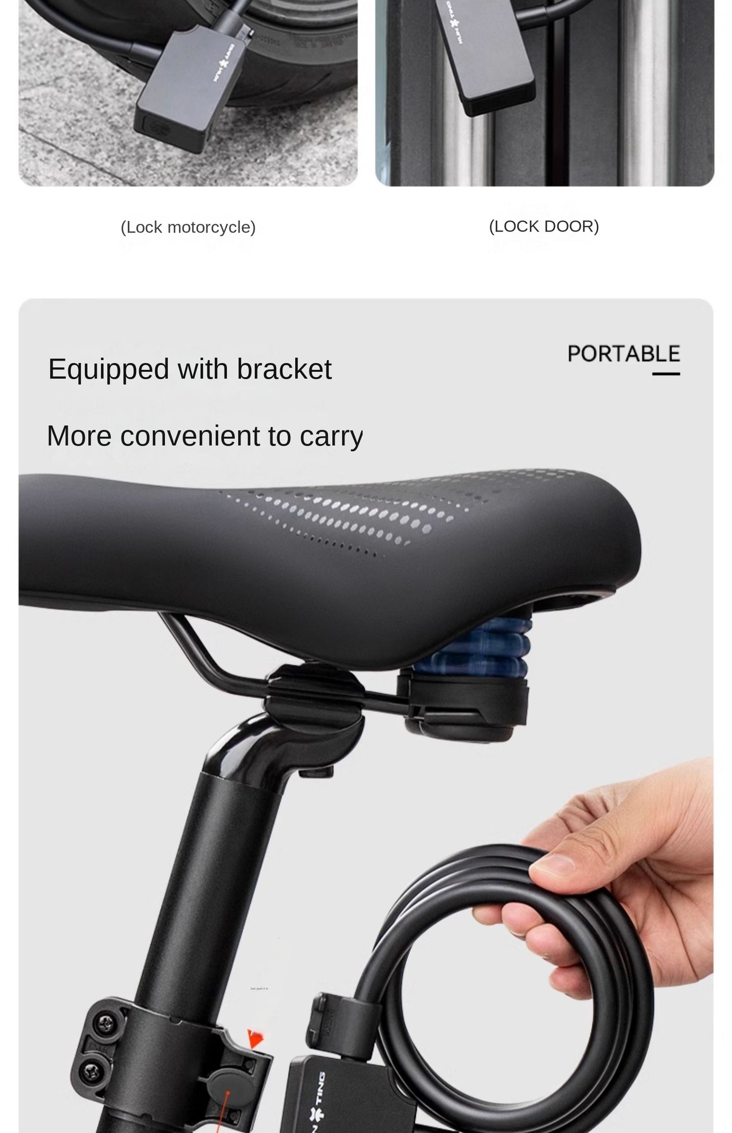 XUNTING Smart Fingerprint Bike Lock, App Control Keyless 10mm Steel Cable Anti-Theft Security for Bicycle Motorcycle E-Bike IP67