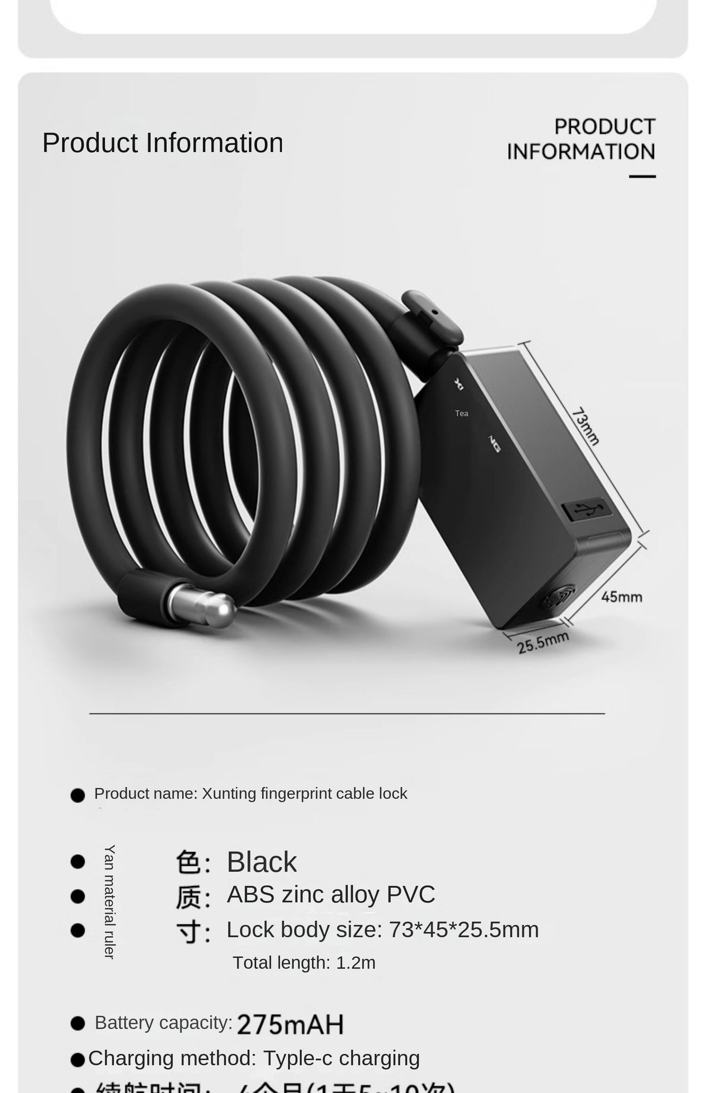 XUNTING Smart Fingerprint Bike Lock, App Control Keyless 10mm Steel Cable Anti-Theft Security for Bicycle Motorcycle E-Bike IP67