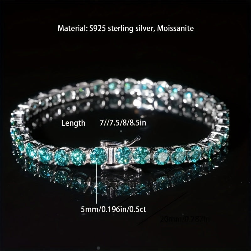 0.1-0.5 Carat Green Moissanite Bracelet, S925 Silver Elegant Multi-functional Tennis Chain for Both Men And Women, High-end Light Luxury Jewelry, Perfect Gift for Engagement, Wedding, Valentine's Day, Mother's Day, Anniversar
