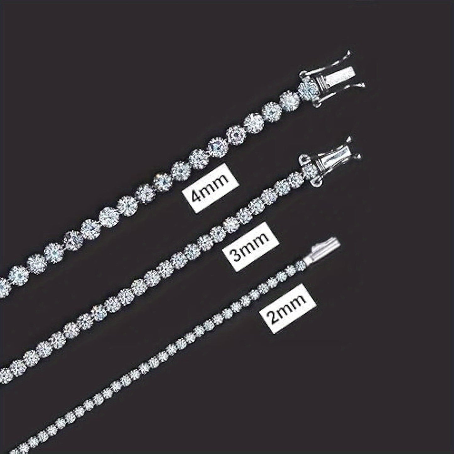 1pc 2-6Mm Moissanite Tennis Bracelet, 2.4-26.2Ct Round Laboratory Synthetic Moissanite, 925 Sterling Silvery for Men And Women, 6.5 to 20.32 cm in Length