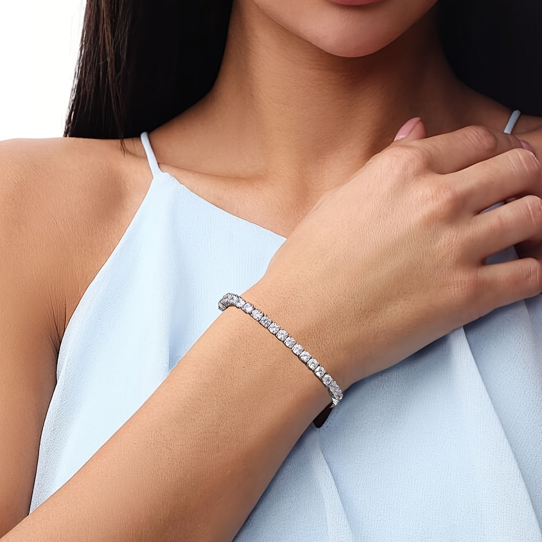 925 Silvery Tennis Bracelet, Suitable Women and Men, Fashionable and Beautiful, Sparkling and Charming, Daily Wear, Family and Friends- Banquet, Valentine's Day, Anniversary, Holiday