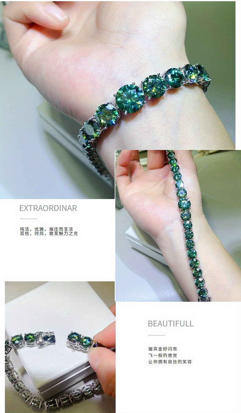 Green Moissanite 5-carat tennis bracelet, the new large carat exaggerated Moissanite bracelet, suitable for daily wear, but also for parties, dates, anniversaries, birthday gifts., Date Night Accessory, Party Jewelry, Bold Je