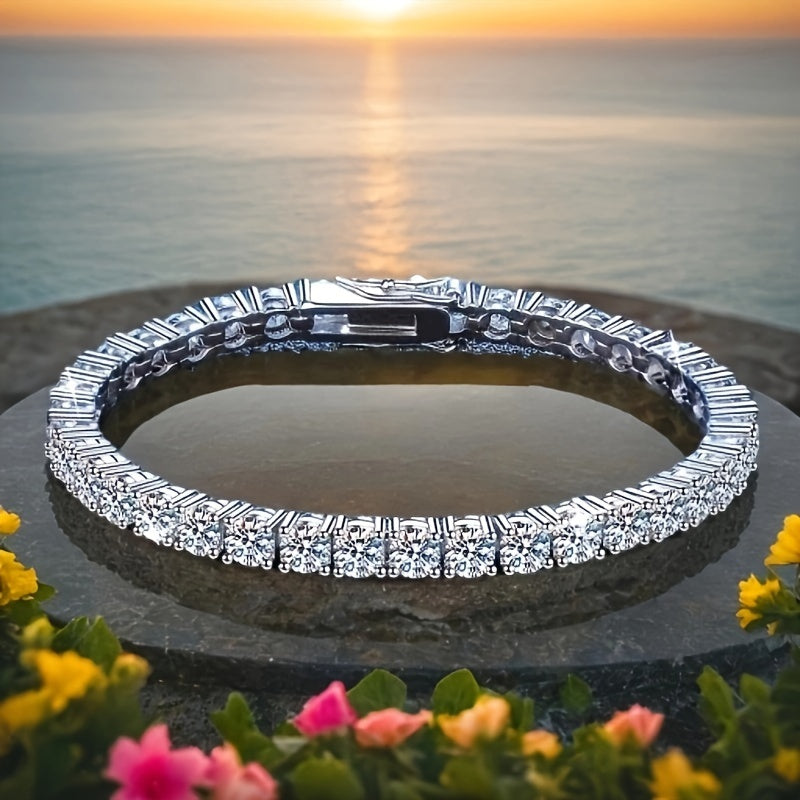 925 Silvery Tennis Bracelet, Suitable Women and Men, Fashionable and Beautiful, Sparkling and Charming, Daily Wear, Family and Friends- Banquet, Valentine's Day, Anniversary, Holiday