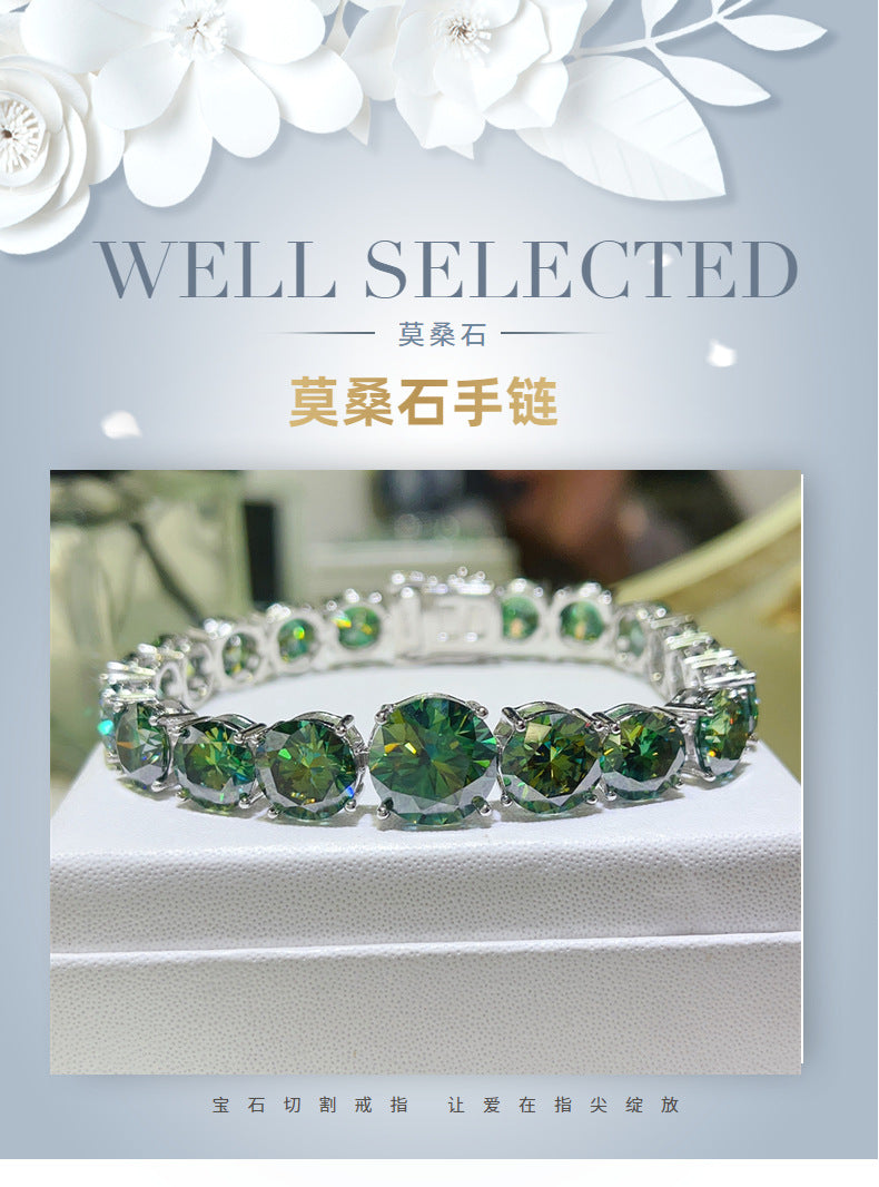 Green Moissanite 5-carat tennis bracelet, the new large carat exaggerated Moissanite bracelet, suitable for daily wear, but also for parties, dates, anniversaries, birthday gifts., Date Night Accessory, Party Jewelry, Bold Je