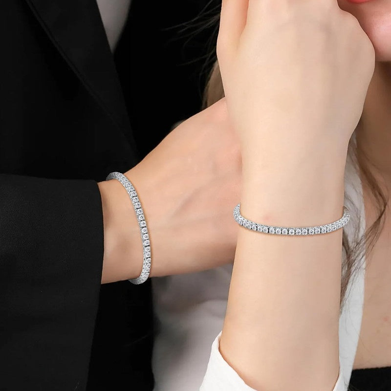 925 Silver Moissanite Tennis Bracelet 5mm, 14k Gold Plated Moissanite Necklace for Men and Women, Handmade Anniversary Gift