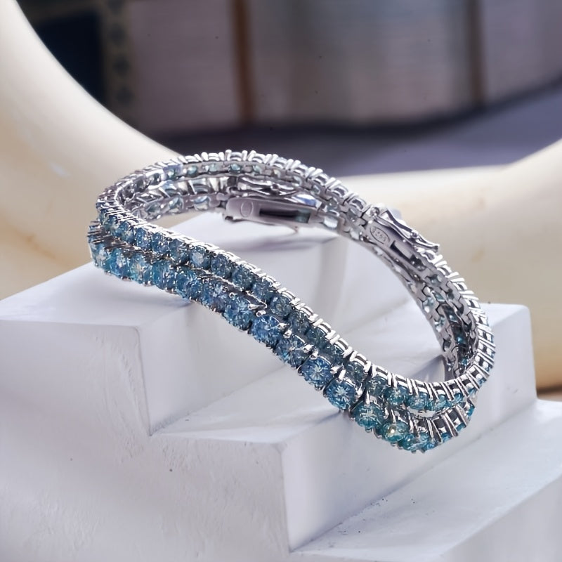 Shiny Gorgeous Women'S Tennis Bracelet, Full Moissanite Style Design Bracelet, Women'S Luxury Jewelry, Engagement Wedding Bracelet, Birthday, Anniversary, Valentine'S Day, Mother'S Day, Halloween, Thanksgiving, Christmas Gift