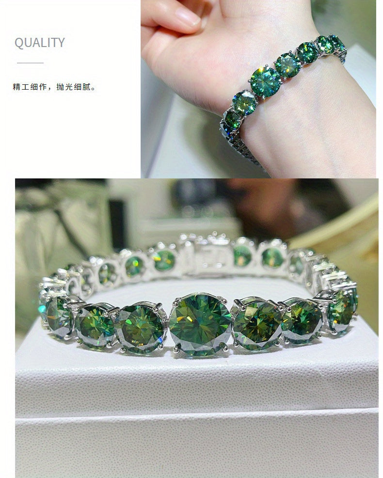 Green Moissanite 5-carat tennis bracelet, the new large carat exaggerated Moissanite bracelet, suitable for daily wear, but also for parties, dates, anniversaries, birthday gifts., Date Night Accessory, Party Jewelry, Bold Je