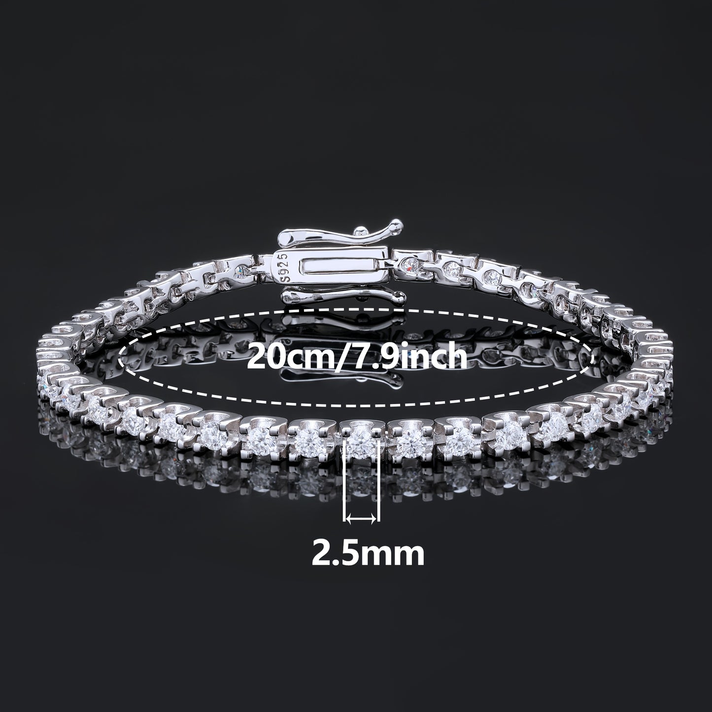 1pc 925 Silver 2/2.5/3mm VVS1 D Color Moissanite Tennis Bracelet with Lobster Clasp - Comfortable to Wear, Ideal for Birthdays and Parties, Comes with Gift Box, Perfect for Valentine'S Day, Daily Wear, and Special Occasions,