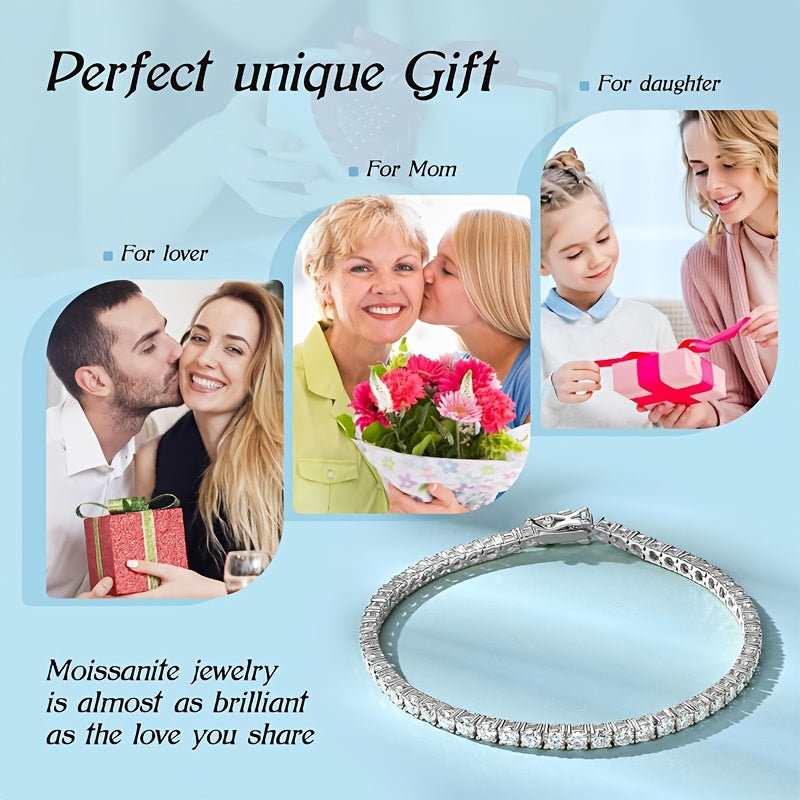 925 Silver Moissanite Tennis Bracelet 5mm, 14k Gold Plated Moissanite Necklace for Men and Women, Handmade Anniversary Gift